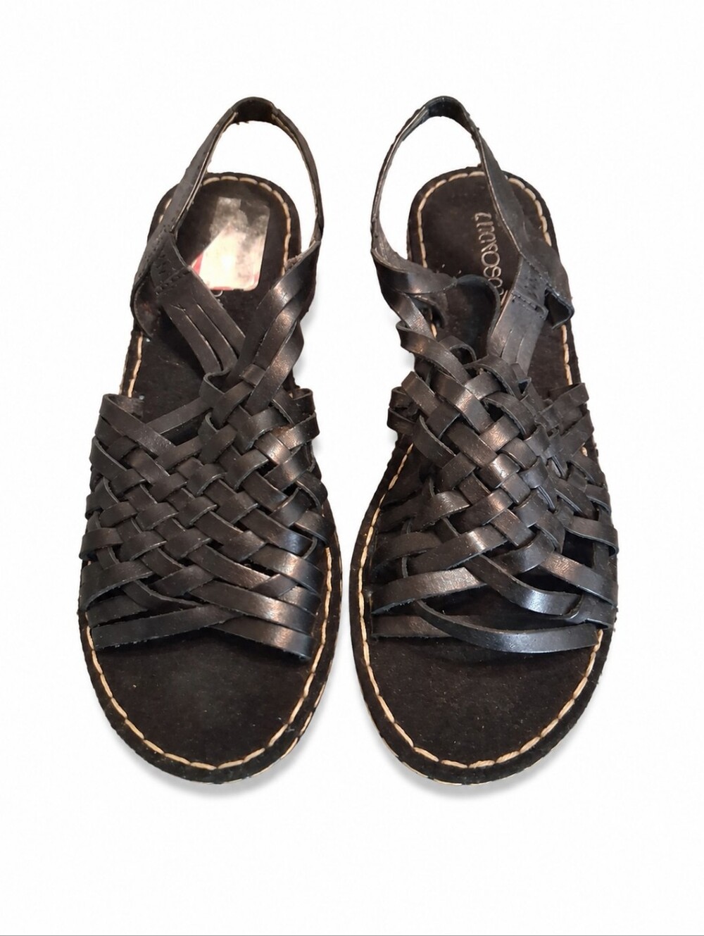 Aerosoles Black Woven Leather Wedge Sandals Size 6M Chic Comfort Classic - Picture 2 of 11